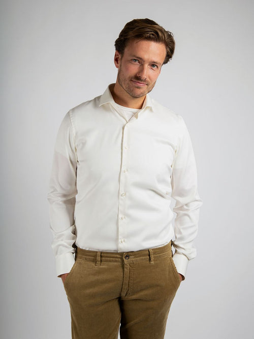 Suitable overhemd extra lange mouwen twill ecru | Slim-fit