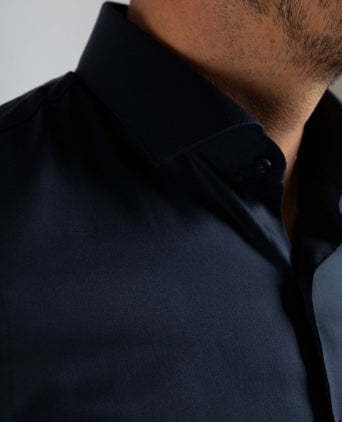Suitable overhemd extra lange mouwen twill donkerblauw | Slim-fit