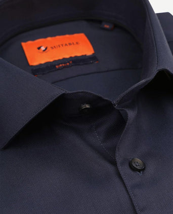 Suitable overhemd extra lange mouwen twill donkerblauw | Slim-fit