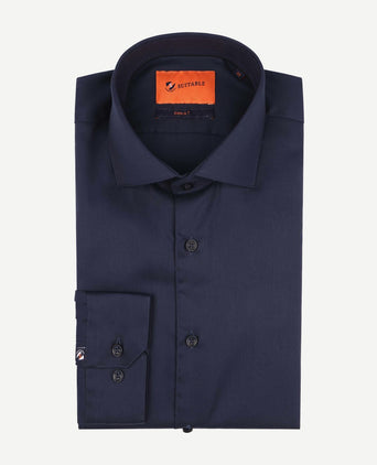Suitable overhemd extra lange mouwen twill donkerblauw | Slim-fit