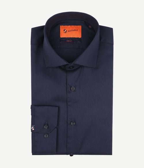 Suitable overhemd extra lange mouwen twill donkerblauw | Slim-fit