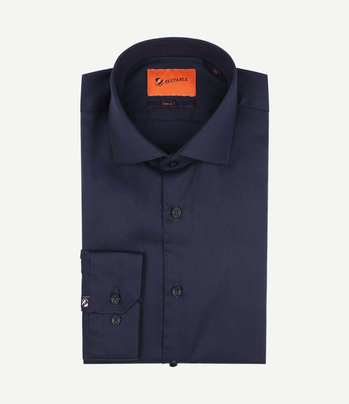 Overhemd extra lange mouwen twill donkerblauw
