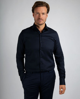 Suitable overhemd extra lange mouwen twill donkerblauw | Slim-fit