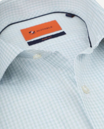 Suitable overhemd extra lange mouwen twill ruit lichtgroen | Slim-fit