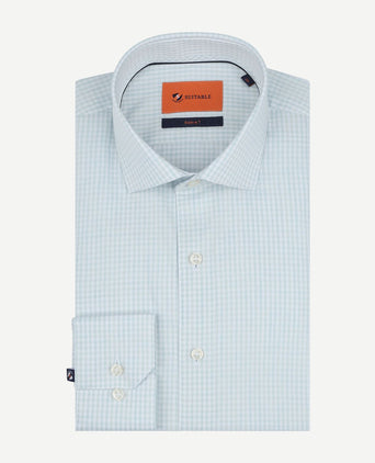 Suitable overhemd extra lange mouwen twill ruit lichtgroen | Slim-fit