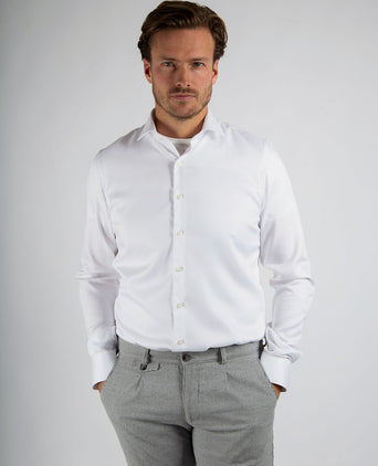 Suitable overhemd extra lange mouwen twill wit | Slim-fit