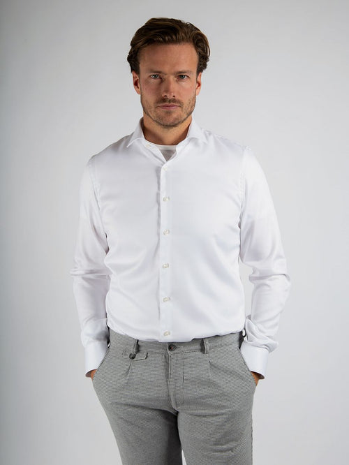 Suitable overhemd extra lange mouwen twill wit | Slim-fit