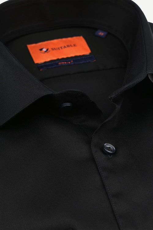 Suitable overhemd extra lange mouwen twill zwart | Slim-fit