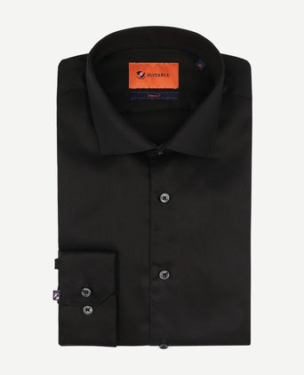 Suitable overhemd extra lange mouwen twill zwart | Slim-fit