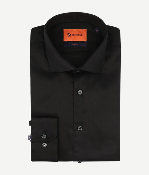Suitable overhemd extra lange mouwen twill zwart | Slim-fit
