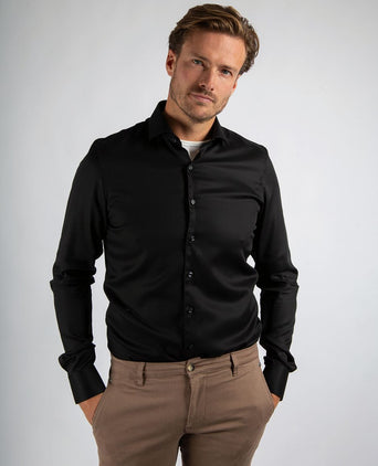 Suitable overhemd extra lange mouwen twill zwart | Slim-fit