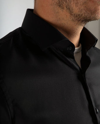 Suitable overhemd extra lange mouwen twill zwart | Slim-fit