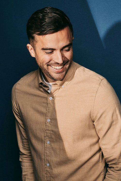 Suitable overhemd flanel beige | Slim-fit