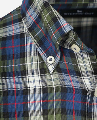 Steppin' Out overhemd flanel checks groen blauw | Slim-fit