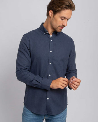 Suitable overhemd flanel donkerblauw | Slim-fit