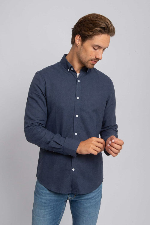 Suitable overhemd flanel donkerblauw | Slim-fit