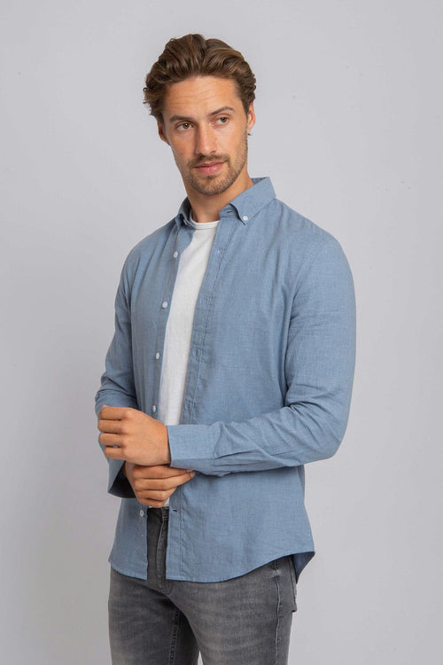Suitable overhemd flanel lichtblauw | Slim-fit