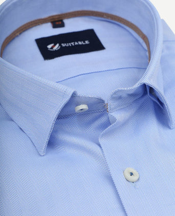Suitable overhemd herringbone lichtblauw | Slim-fit