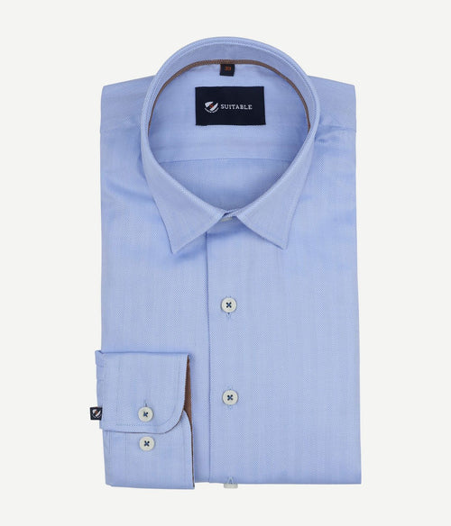 Suitable overhemd herringbone lichtblauw | Slim-fit