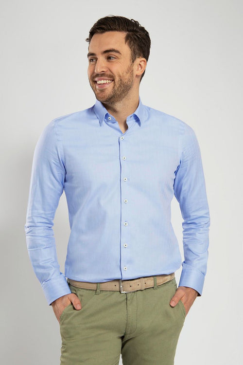 Suitable overhemd herringbone lichtblauw | Slim-fit