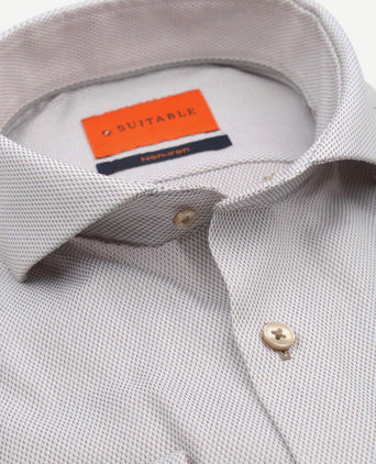 Suitable overhemd jacquard luxe beige | Slim-fit