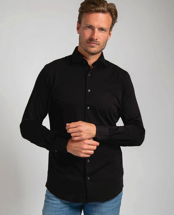 Suitable overhemd knitted pique zwart | Slim-fit