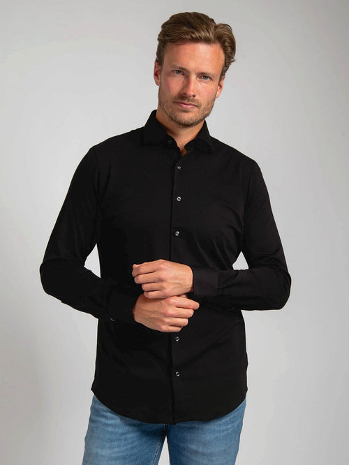 Suitable overhemd knitted pique zwart | Slim-fit