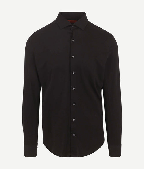 Suitable overhemd knitted pique zwart | Slim-fit