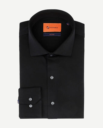 Suitable overhemd knitted pique zwart | Slim-fit
