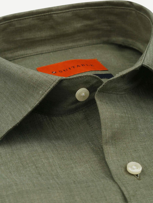 Suitable overhemd linnen groen