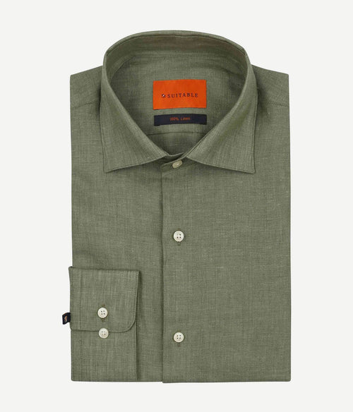 Suitable overhemd linnen groen