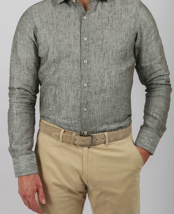 Suitable overhemd linnen groen | Slim-fit
