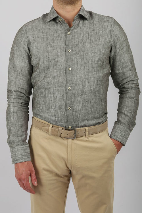 Suitable overhemd linnen groen | Slim-fit