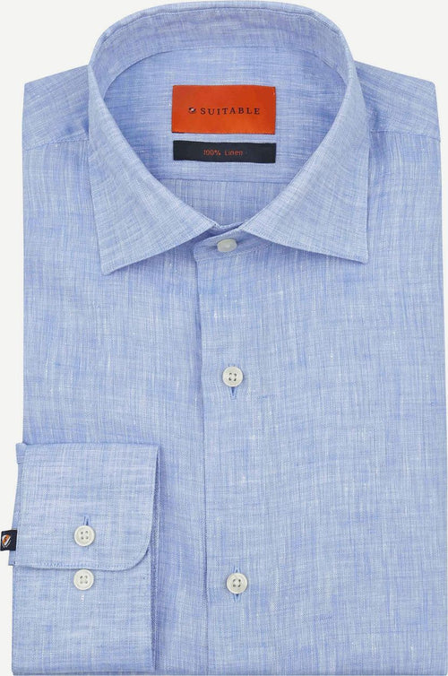 Suitable overhemd linnen lichtblauw