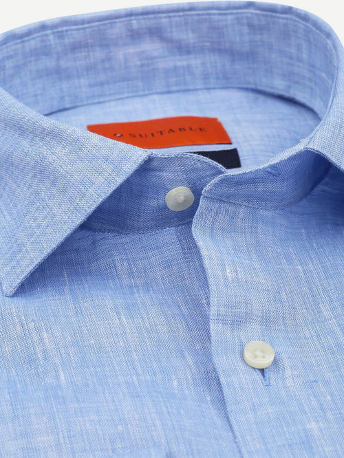 Suitable overhemd linnen lichtblauw