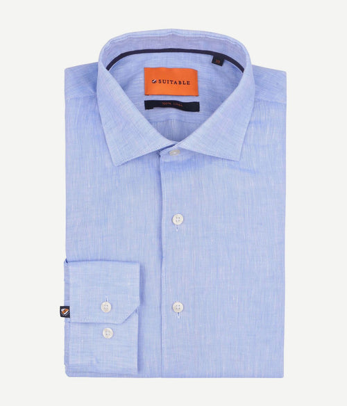 Suitable overhemd linnen lichtblauw | Slim-fit