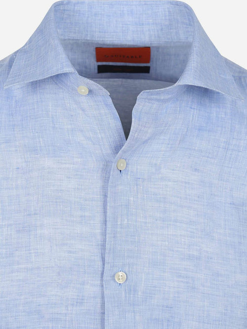 Suitable overhemd linnen lichtblauw