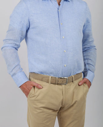 Suitable overhemd linnen lichtblauw | Slim-fit