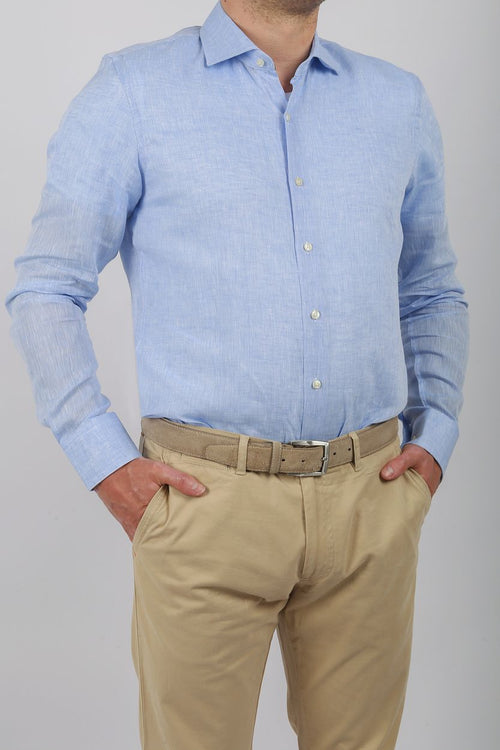Suitable overhemd linnen lichtblauw | Slim-fit