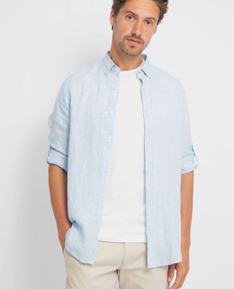 Suitable overhemd linnen lichtblauw