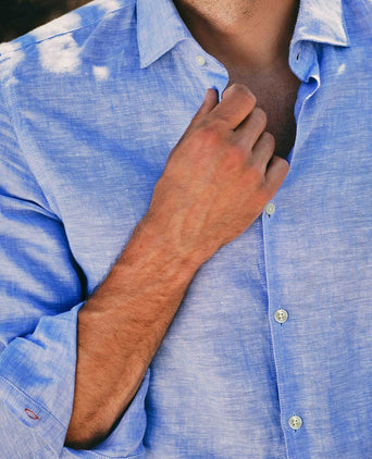 Suitable overhemd linnen lichtblauw