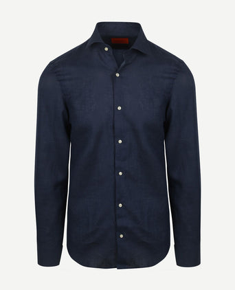Suitable overhemd linnen donkerblauw