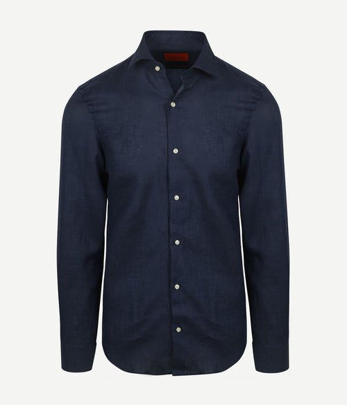 Suitable overhemd linnen donkerblauw