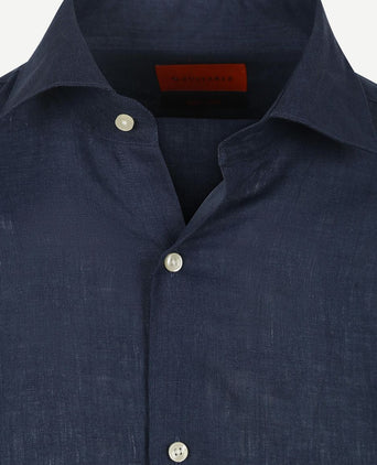 Suitable overhemd linnen donkerblauw