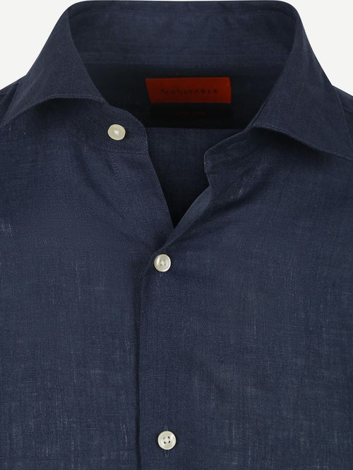 Suitable overhemd linnen donkerblauw
