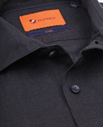 Suitable overhemd linnen donkerblauw | Slim-fit