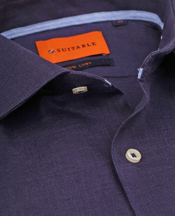 Suitable overhemd linnen donkerblauw | Slim-fit