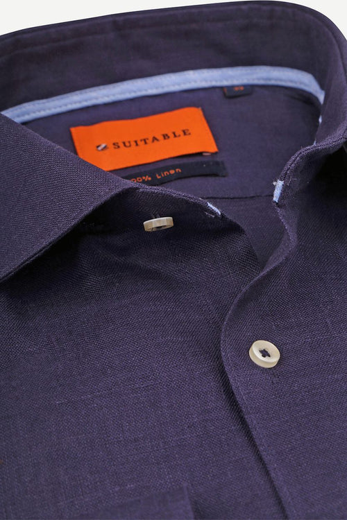Suitable overhemd linnen donkerblauw | Slim-fit