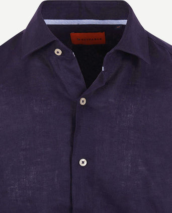 Suitable overhemd linnen donkerblauw | Slim-fit