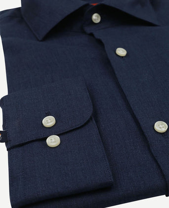 Suitable overhemd linnen donkerblauw